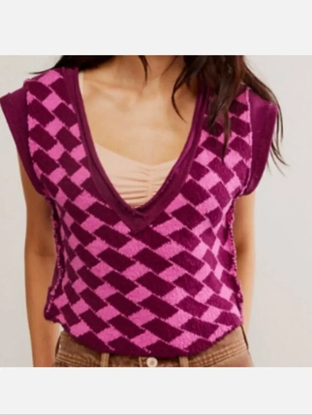Free People Lola V-Neck Knit Vest Top Size L